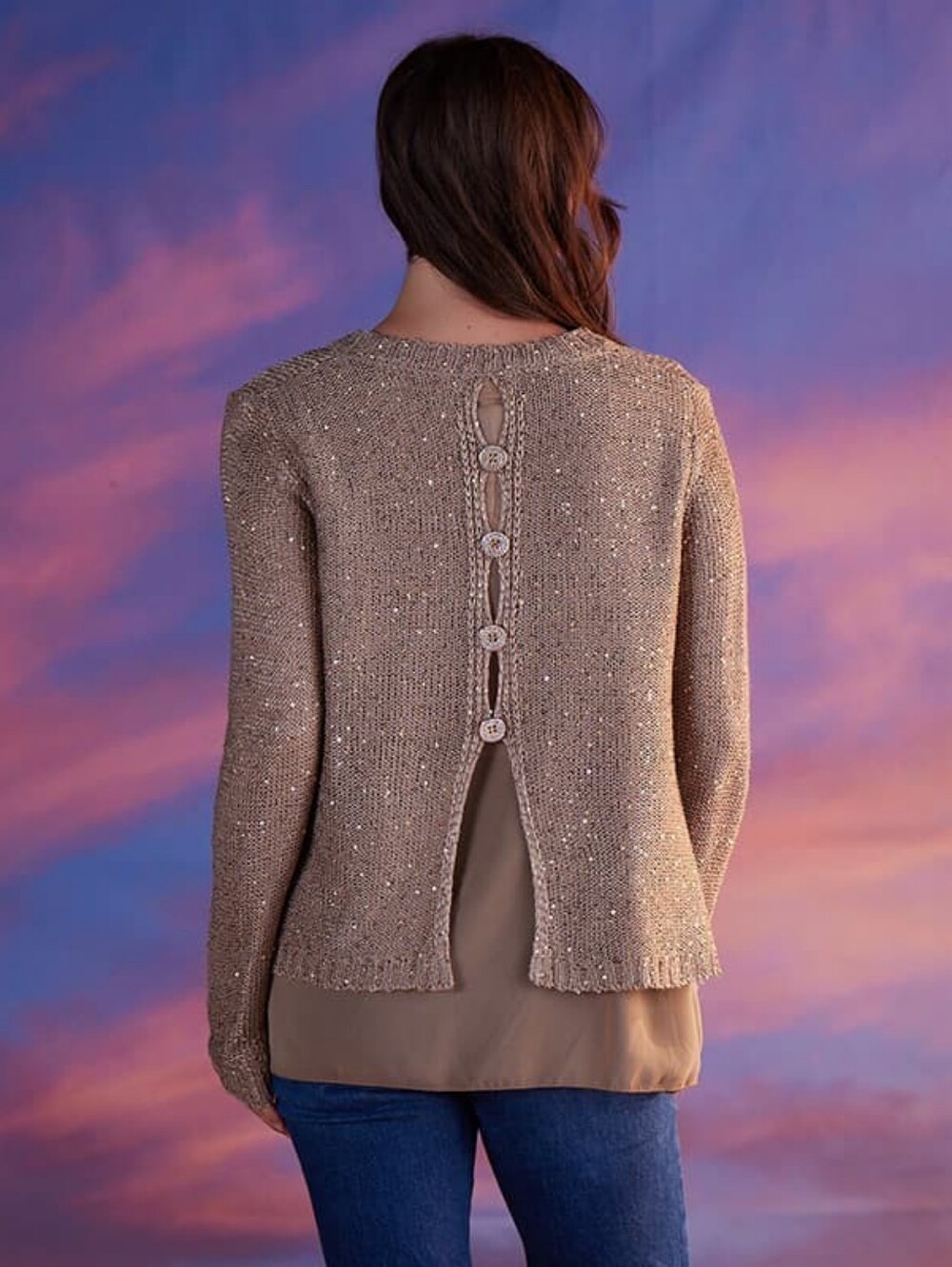Sioni Studio Metallic Taupe Knit Pullover
